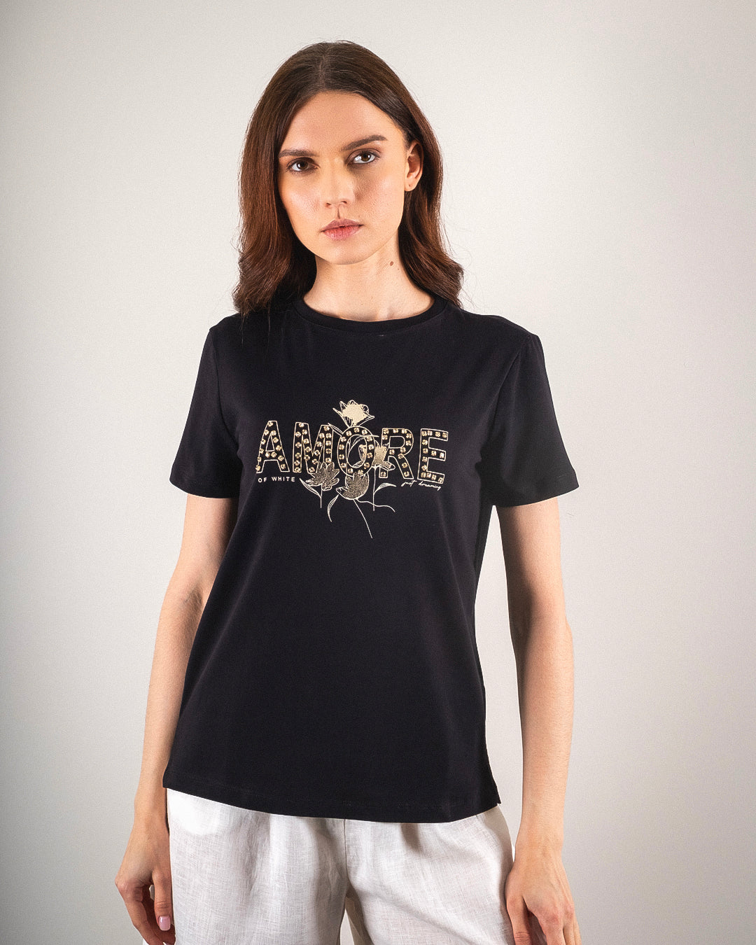 Yuvarlak Yaka AMORE Baskı Detaylı T-Shirt