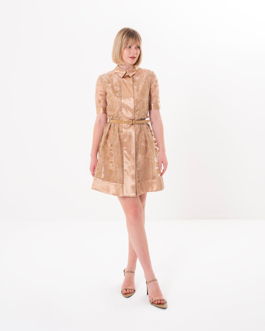 Gömlek Yaka İçi Astarlı Kısa Kol Elbise