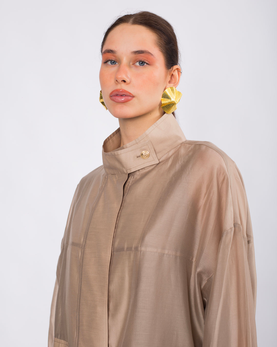 Yaka Detaylı Önü Düğmeli Oversize Ceket-Atlet-Beli Lastikli Etek Takım