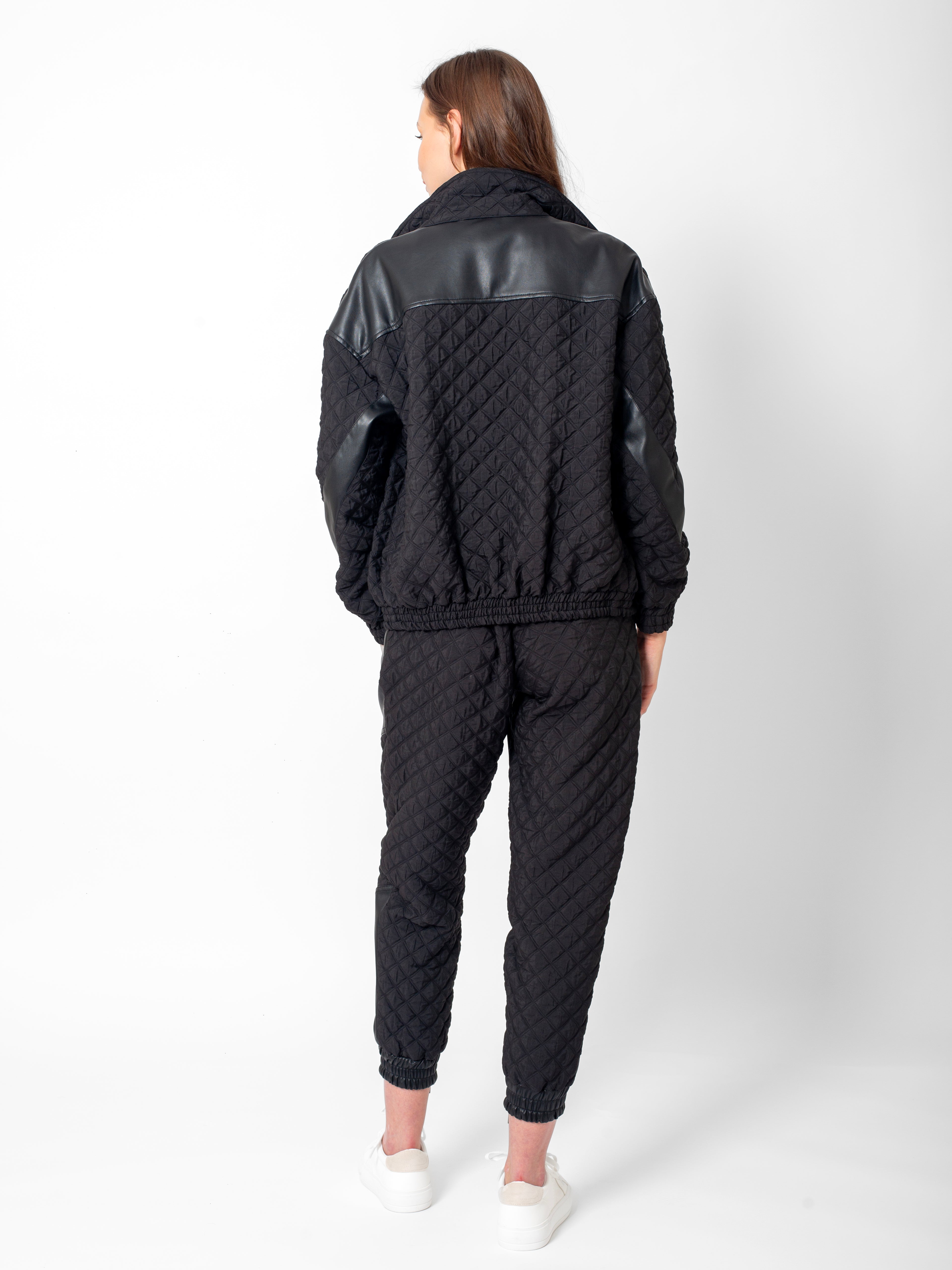 Gömlek Yaka Deri Detaylı Kapitone Mont-Beli Lastikli Pantolon Takım