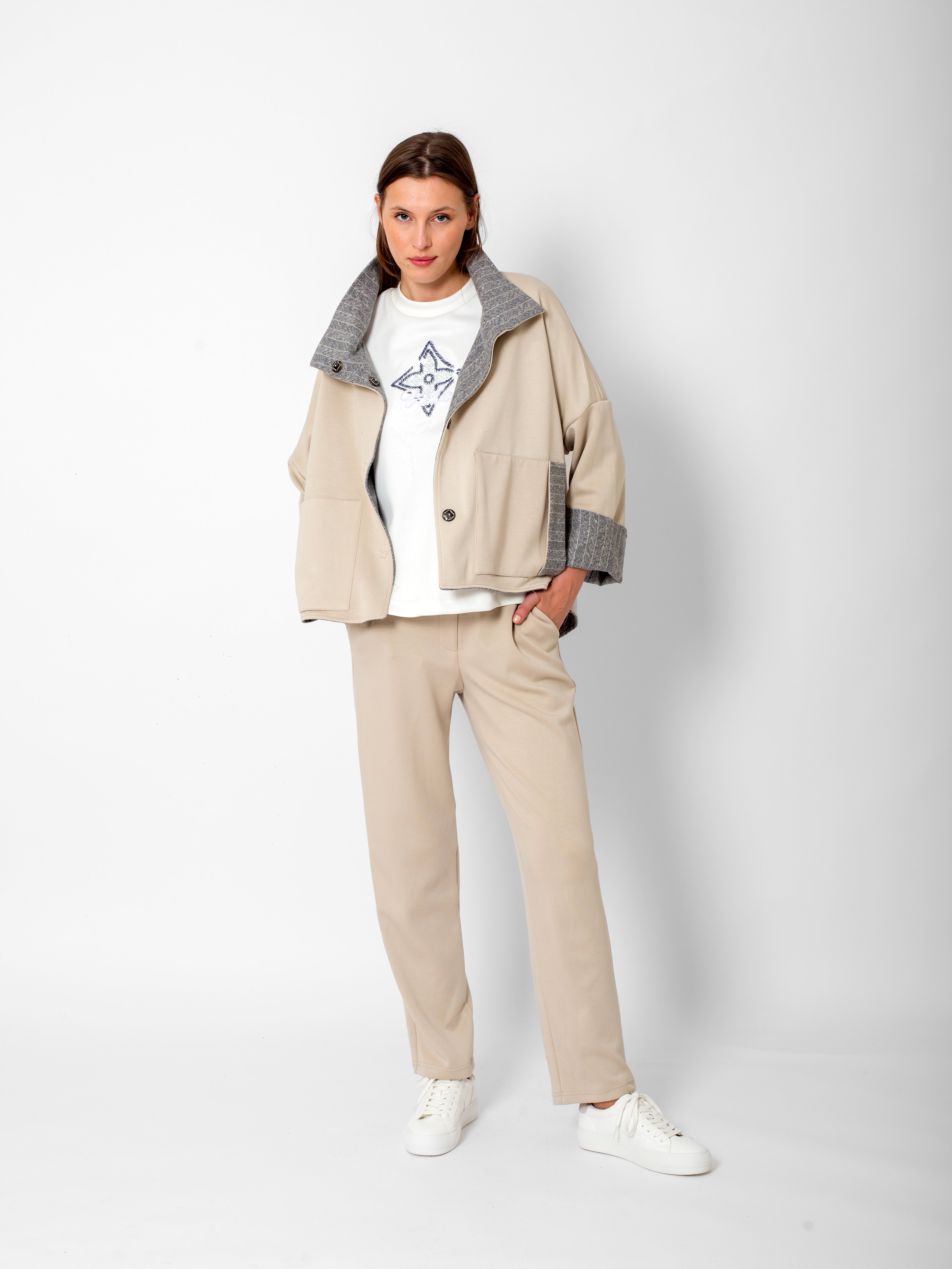 Önü Çıtçıtlı, Çift Taraflı Mont-TShirt-Beli Lastikli Eşofman Takım