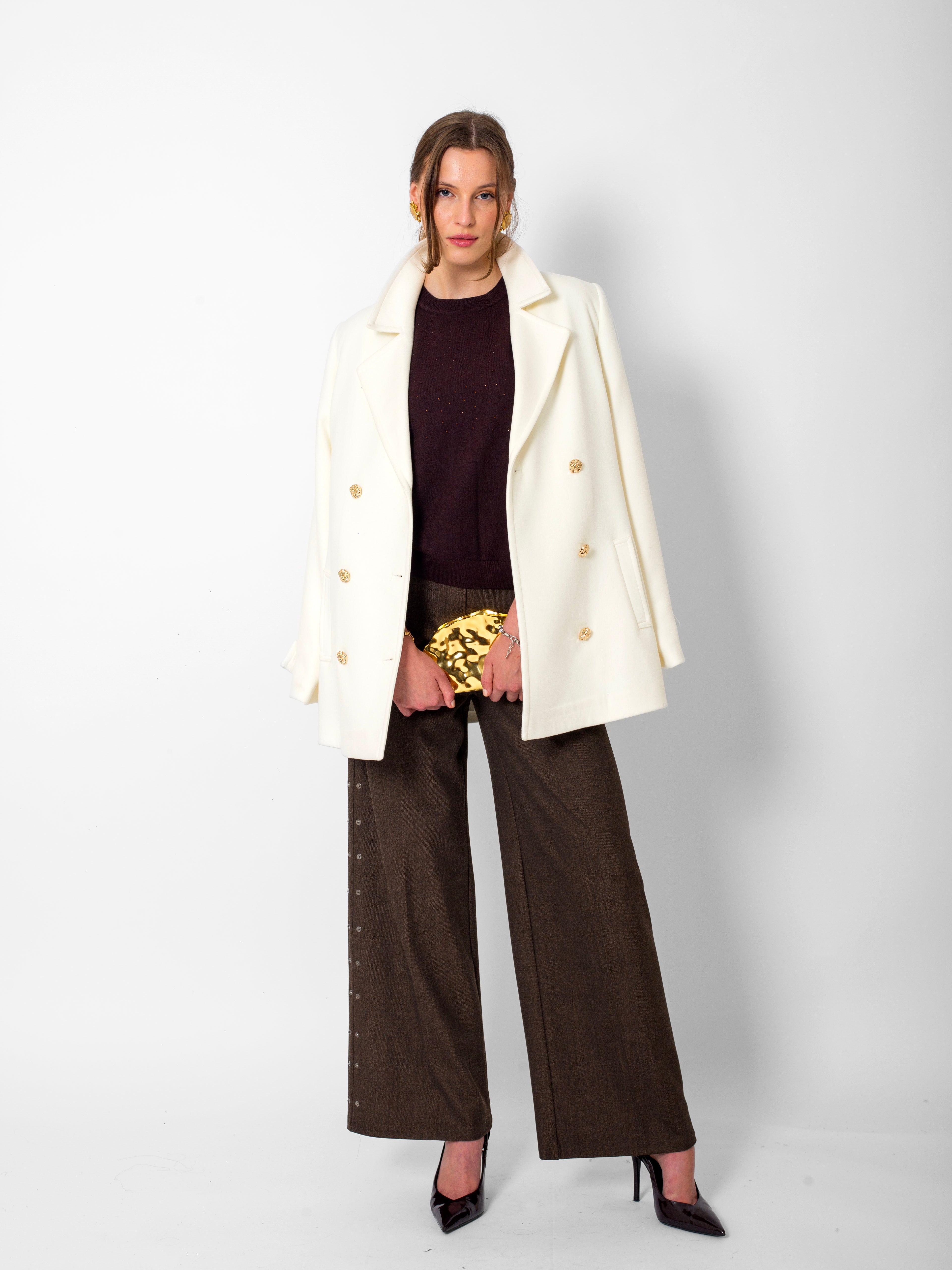 Düğme Detaylı Kısa Kaşe Mont