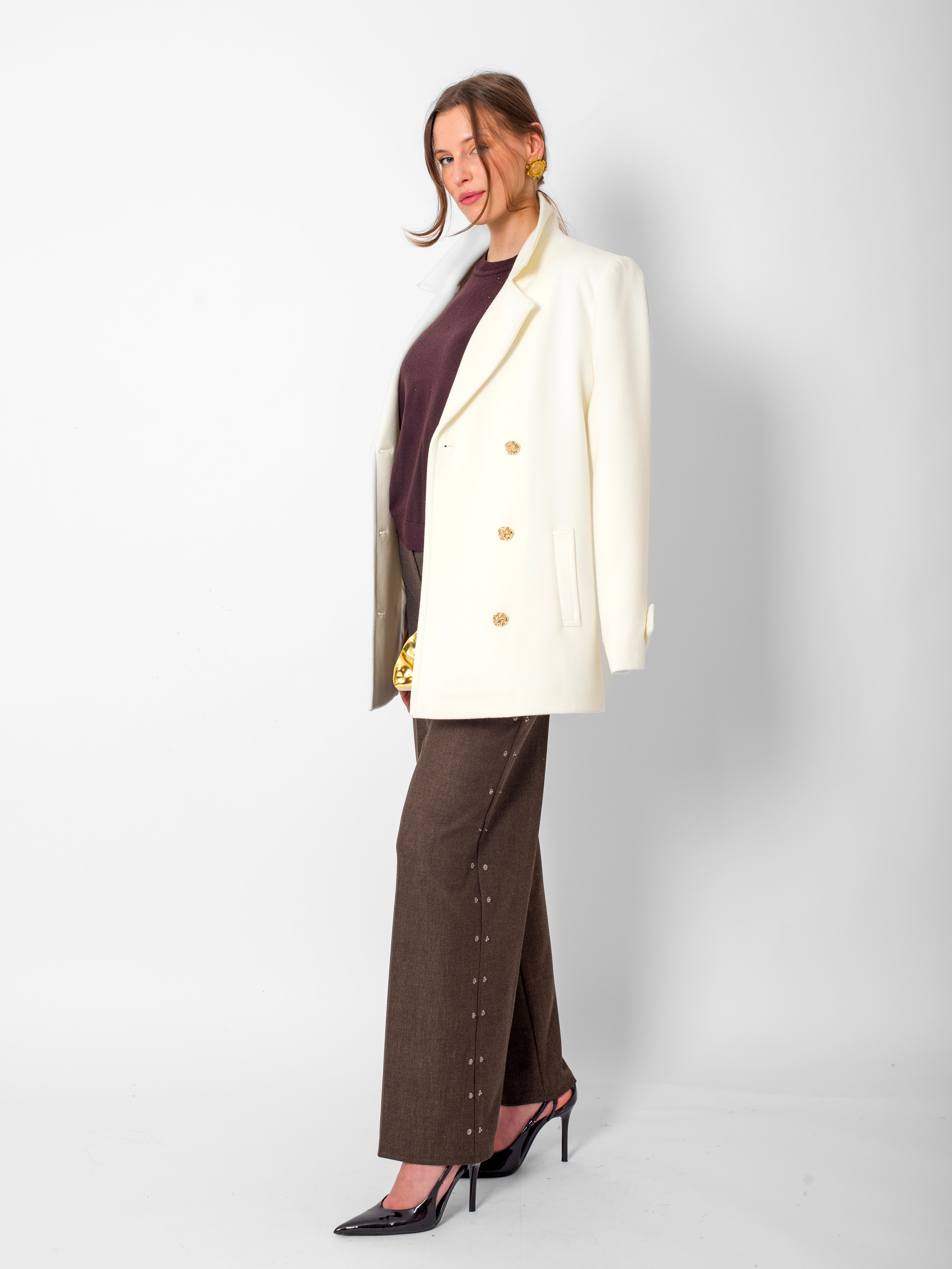 Düğme Detaylı Kısa Kaşe Mont