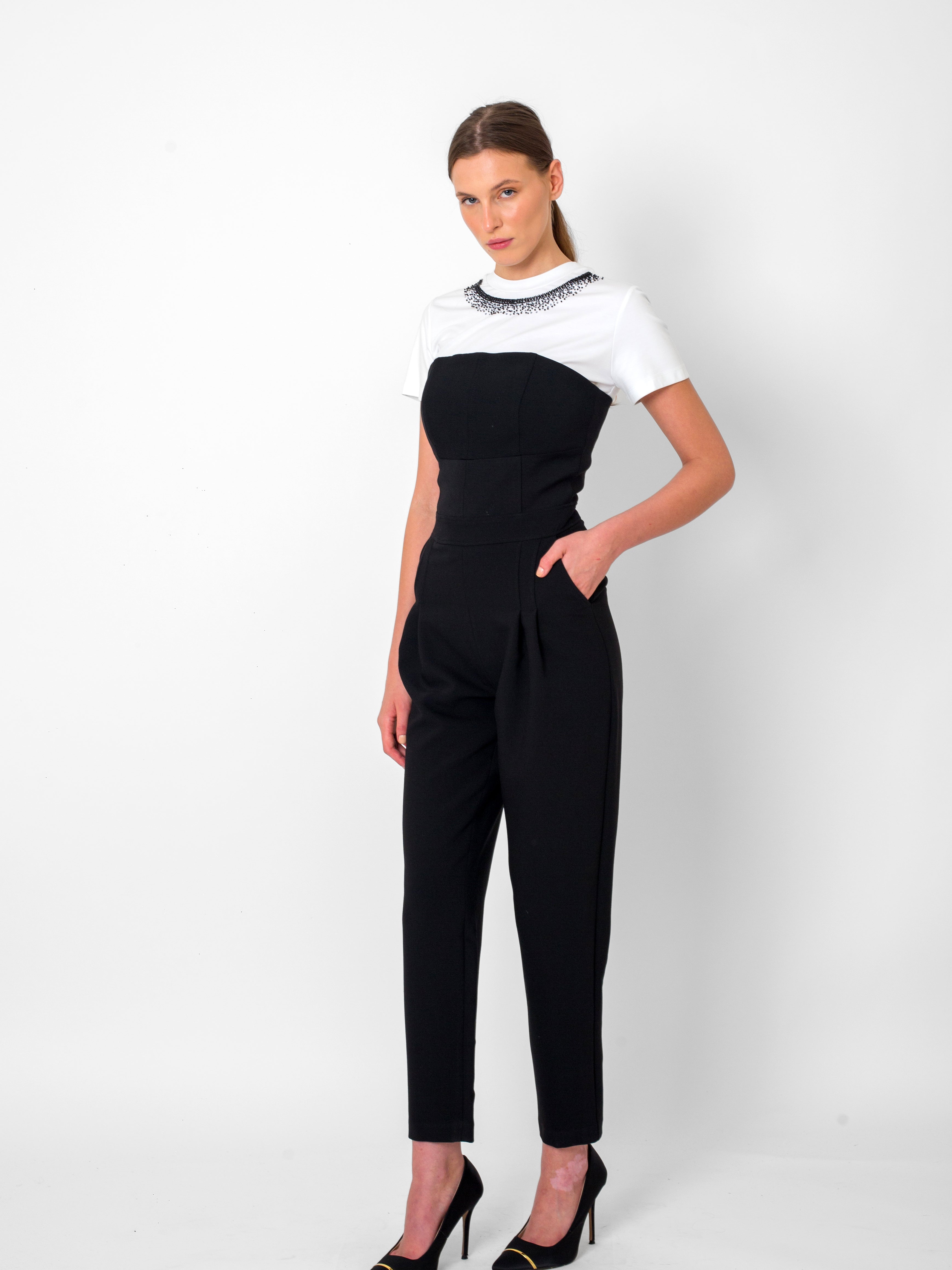 Straplez Detaylı Cepli Tulum