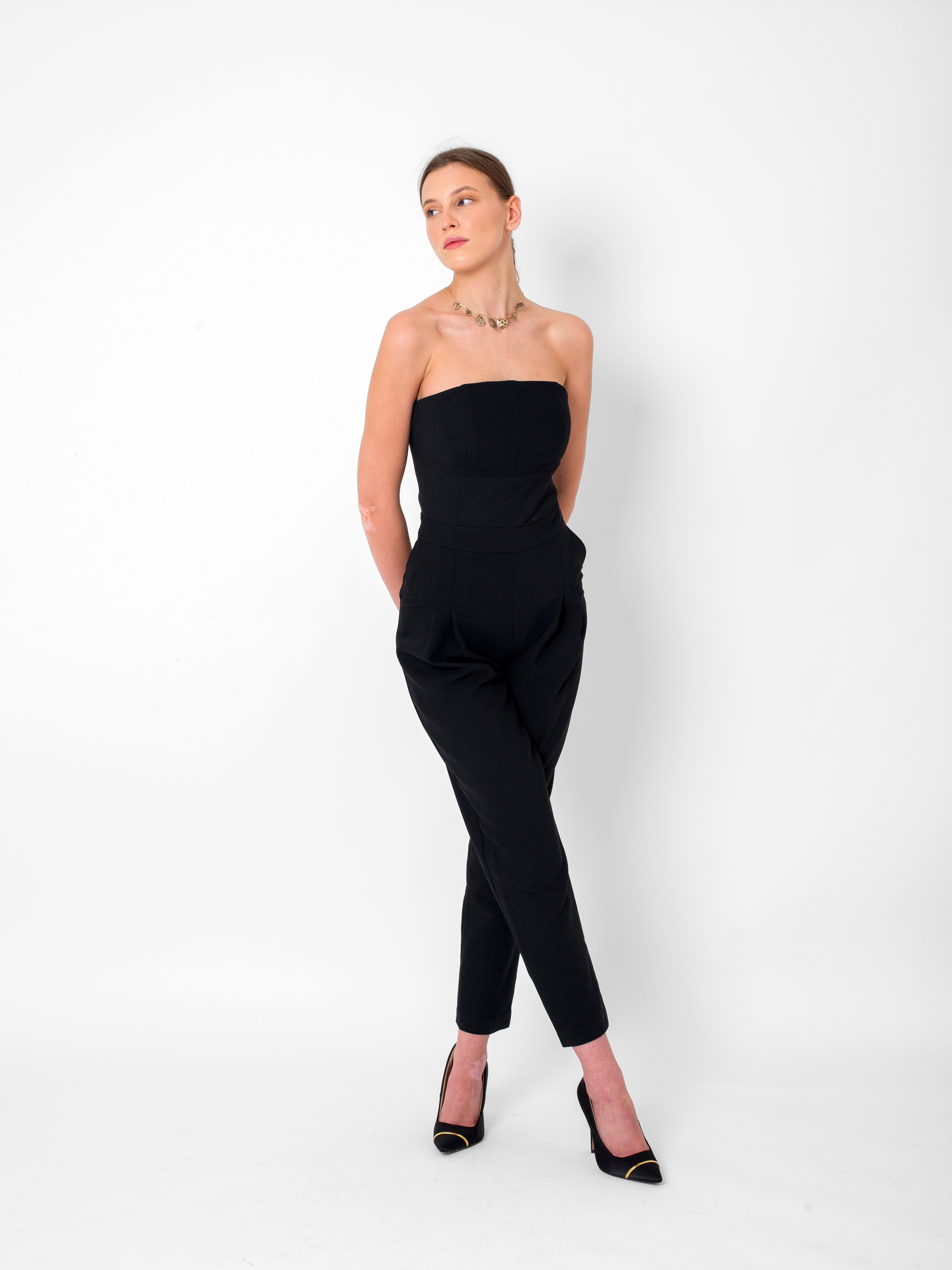 Straplez Detaylı Cepli Tulum