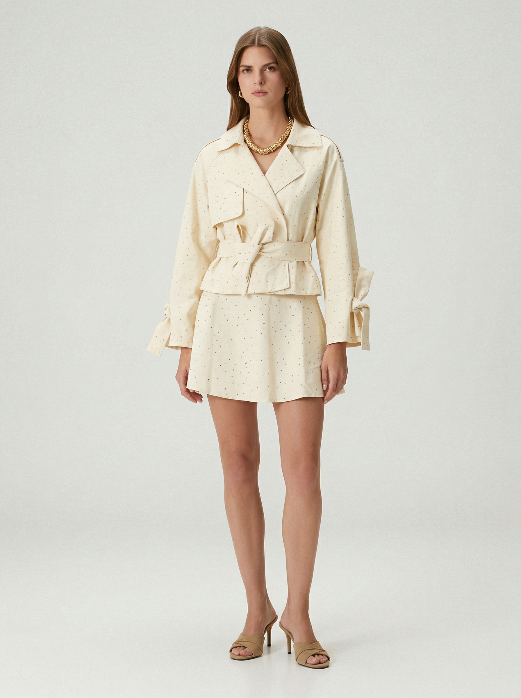 Serpme Taş İşlemeli Kuşak Detaylı Ceket