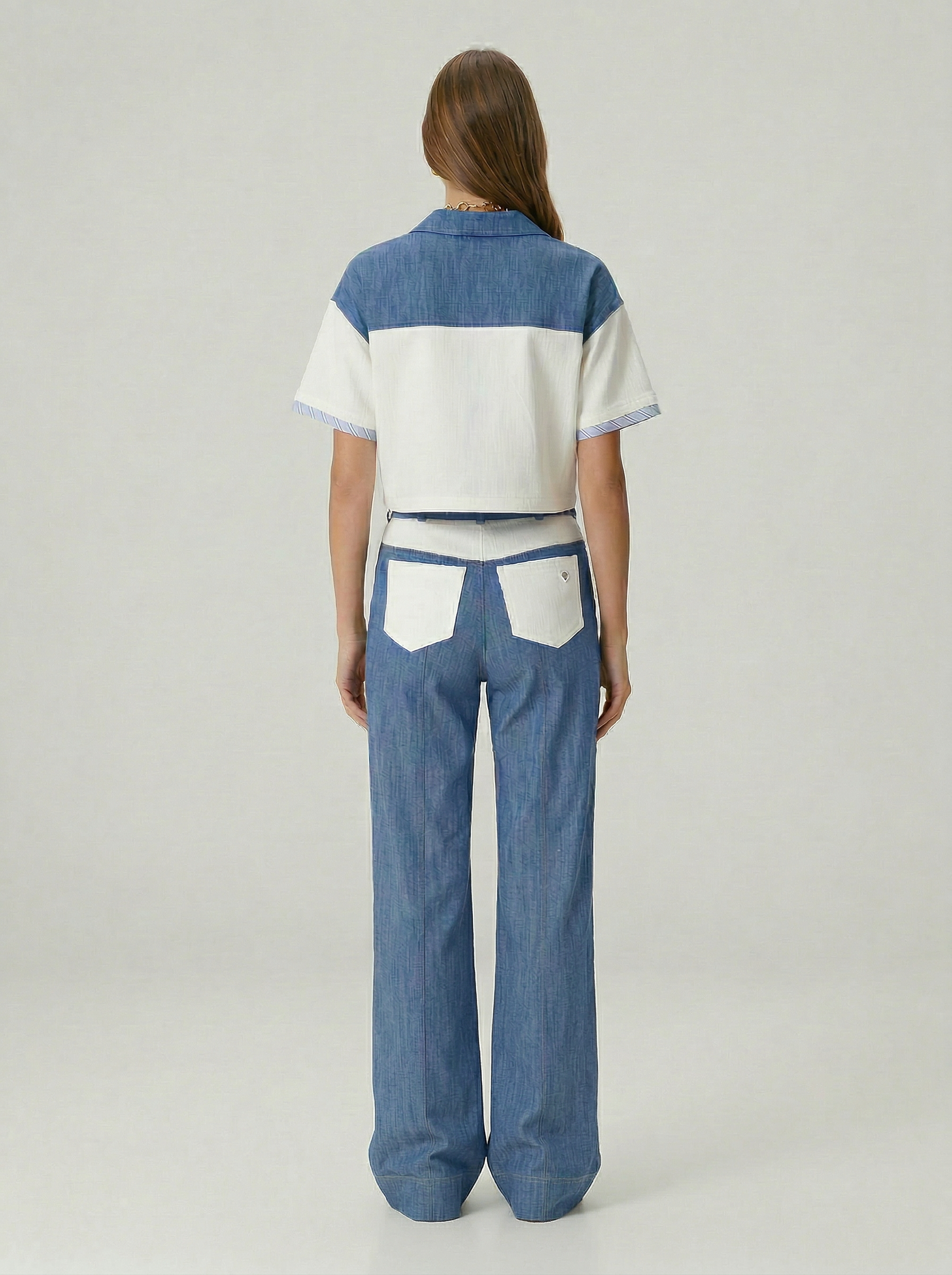 Gömlek Yaka Önü Düğmeli Kısa Kollu Ceket-Kemerli Pantolon Takım