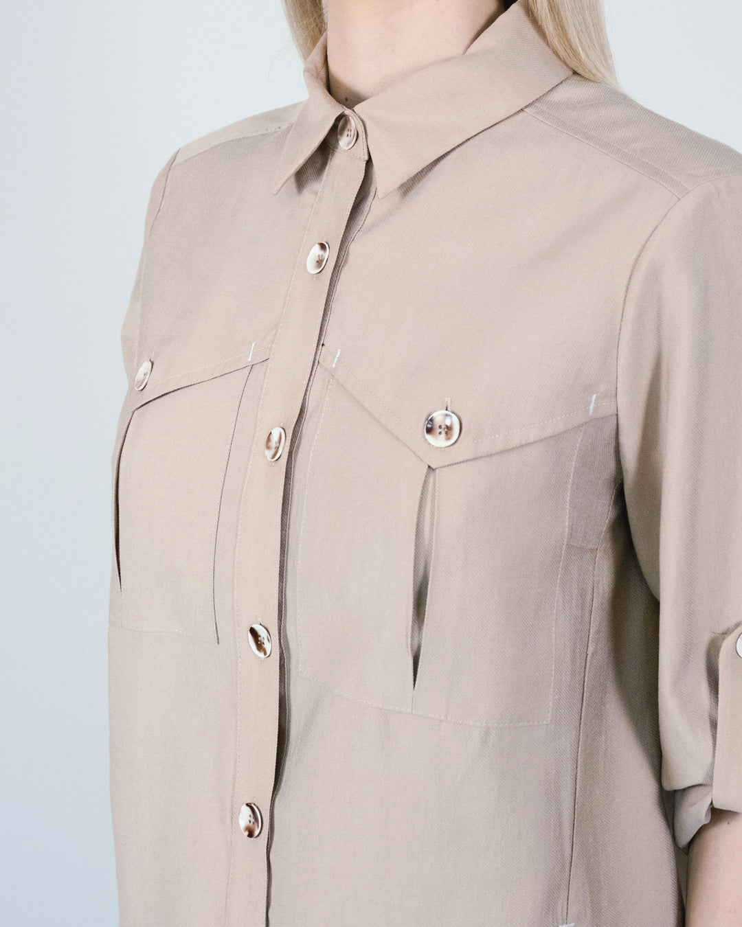 Cep Detay Önü Düğmeli Gömlek-Pantolon Takım