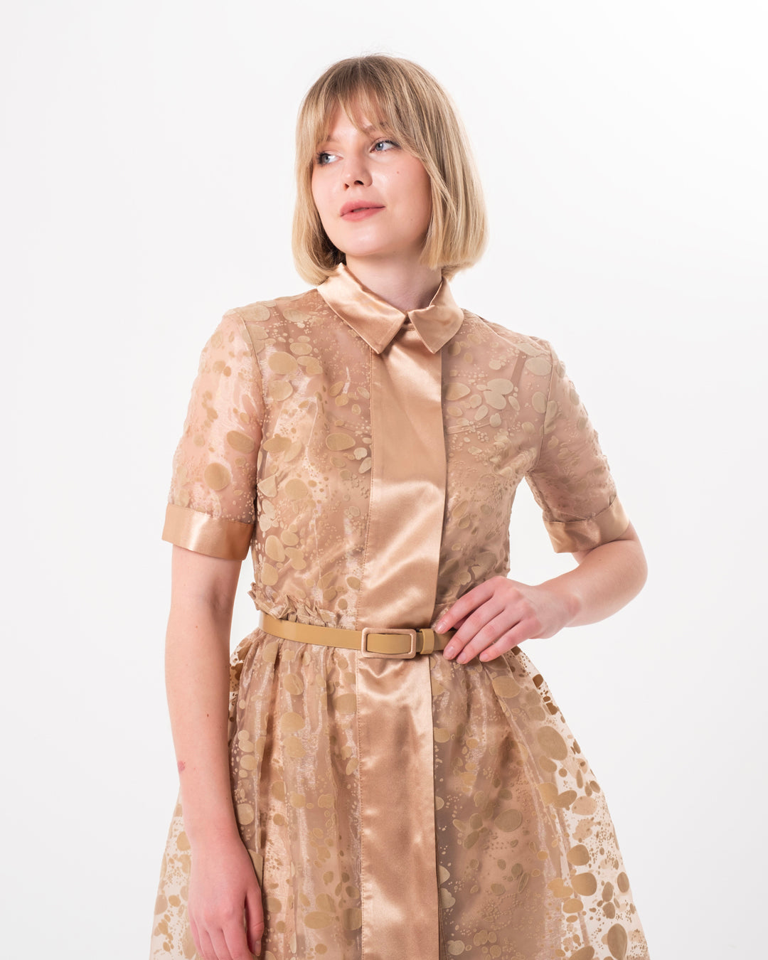 Gömlek Yaka İçi Astarlı Kısa Kol Elbise