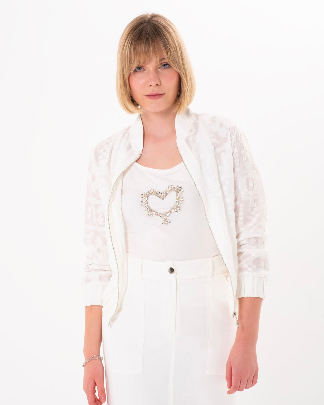 Önü Fermuarlı, Kolları ve Beli Lastikli Ceket-Atlet-Etek (Üçlü) Takım