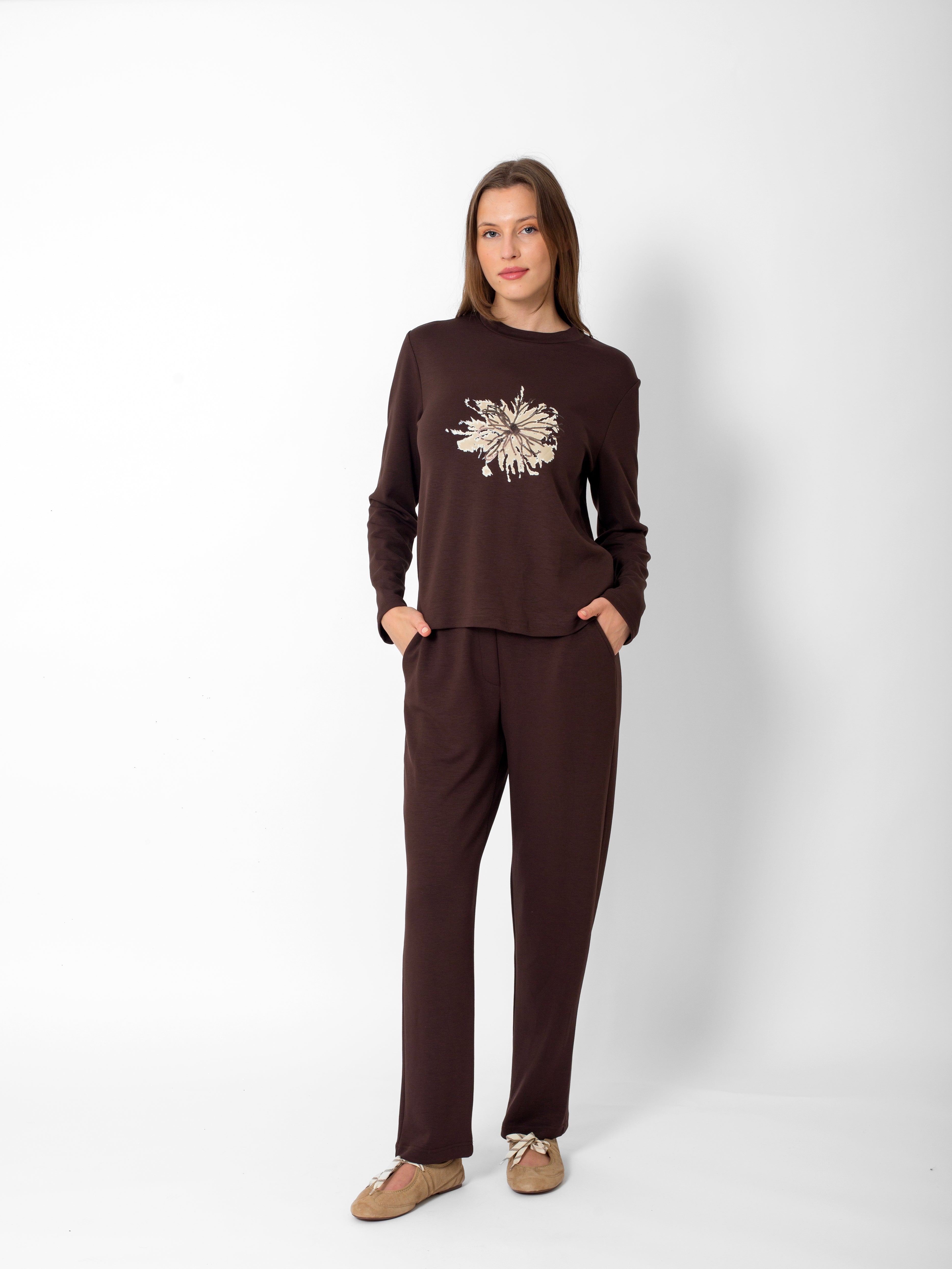 Hakim Yaka Düğme Detaylı Ceket-Sweatshirt-Beli Lastikli Pantolon Takım