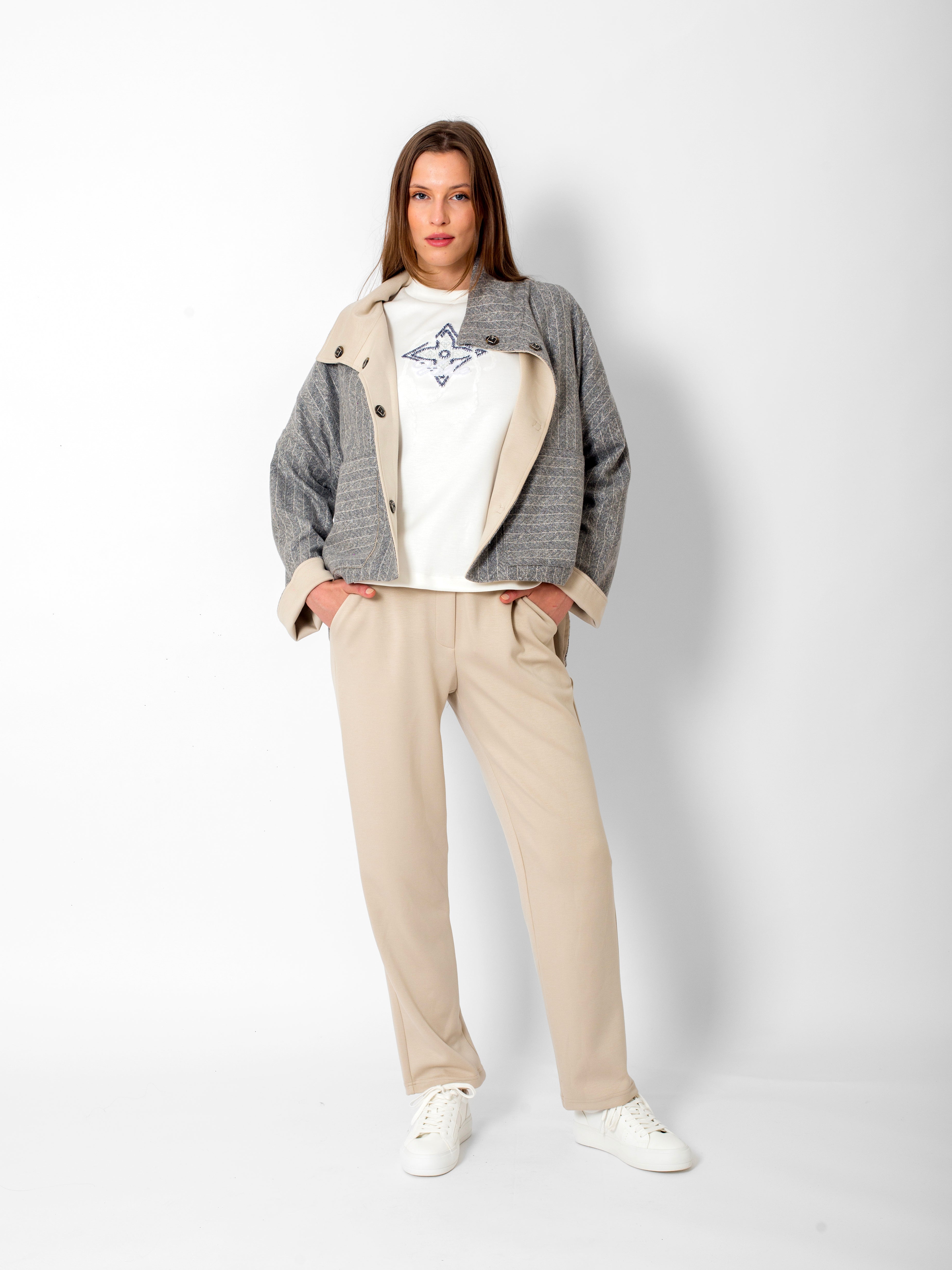 Önü Çıtçıtlı, Çift Taraflı Mont-TShirt-Beli Lastikli Eşofman Takım