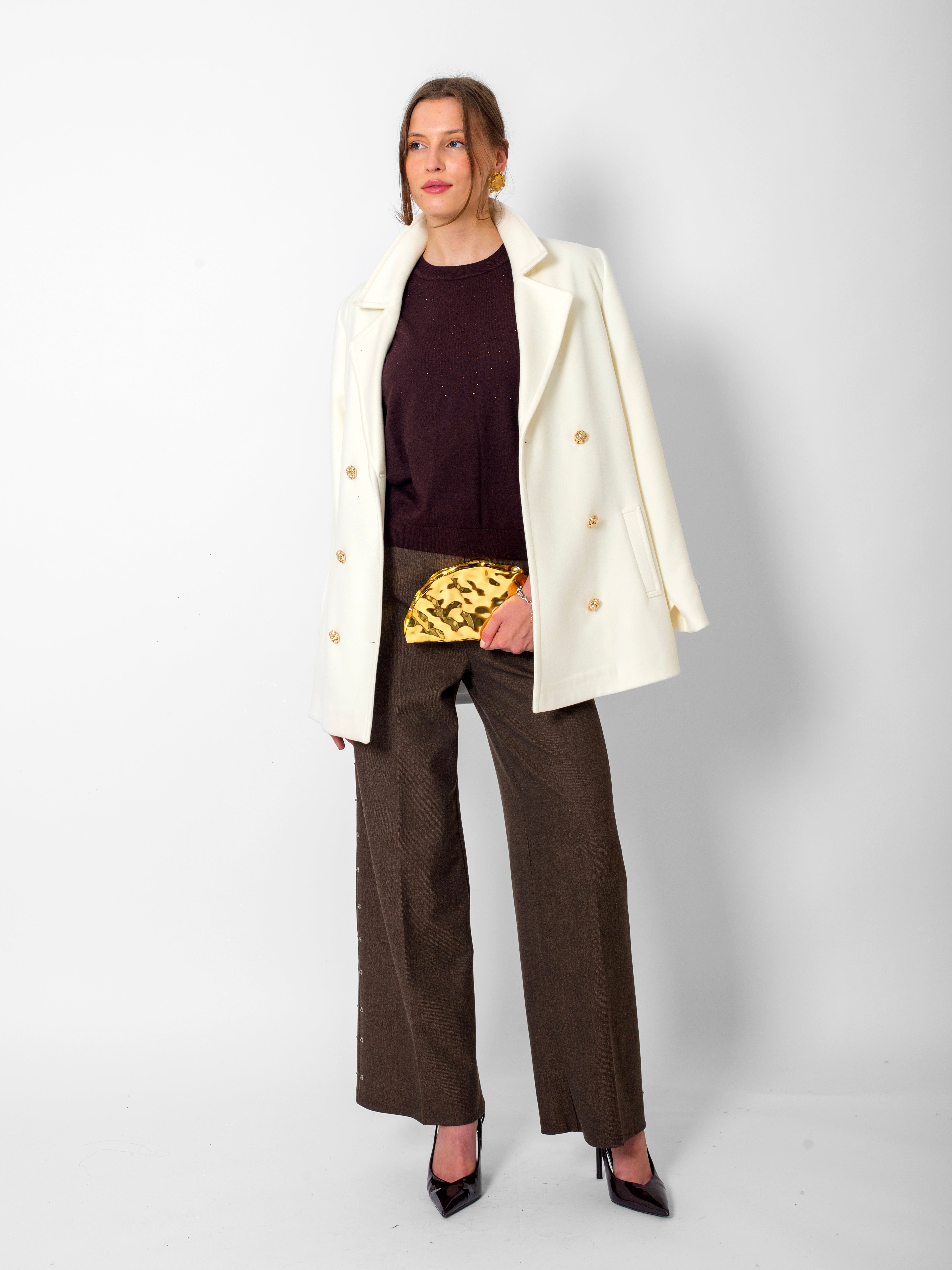 Düğme Detaylı Kısa Kaşe Mont