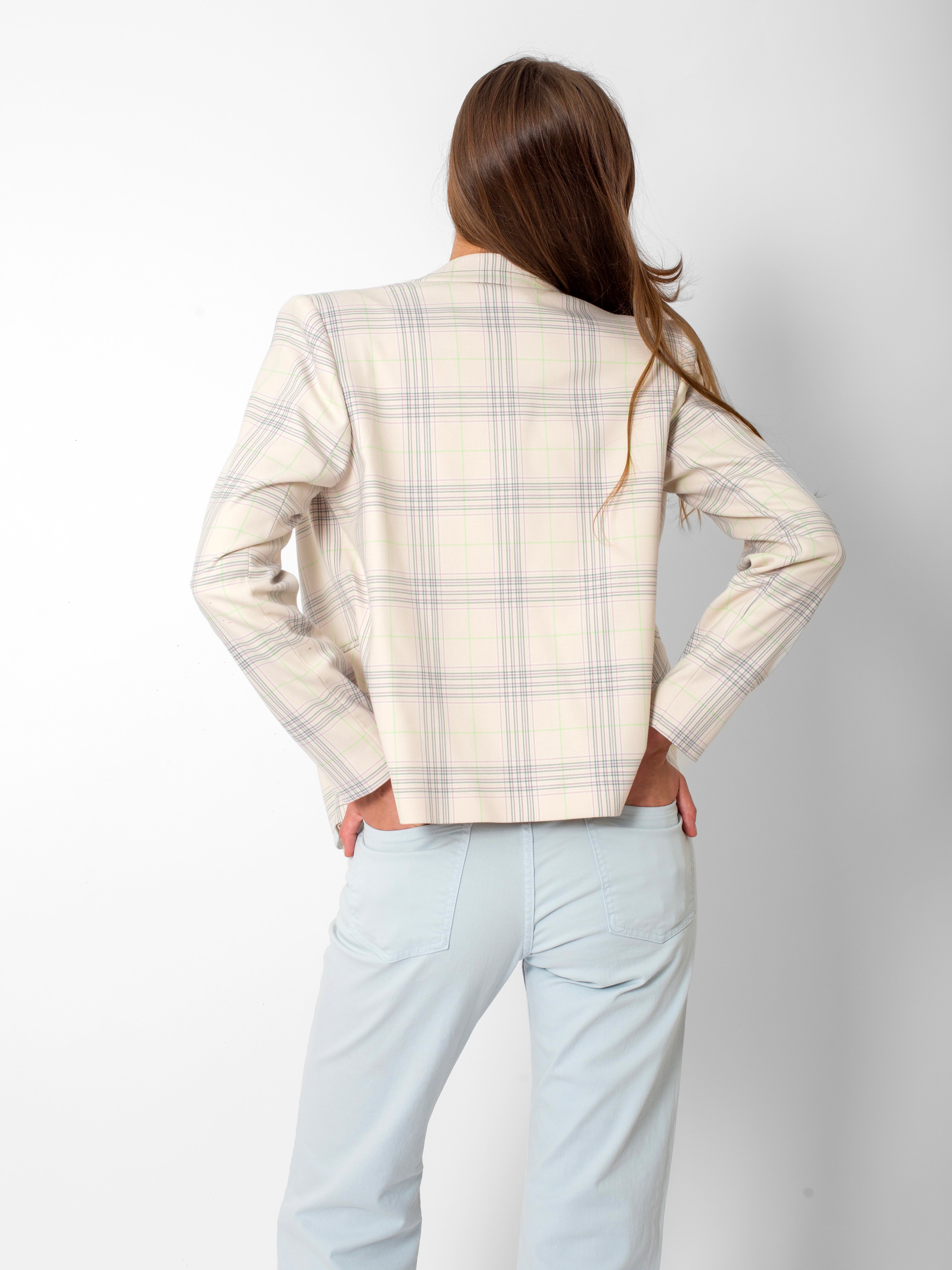 Kruvaze Yaka Ön Detaylı Çizgili Ceket