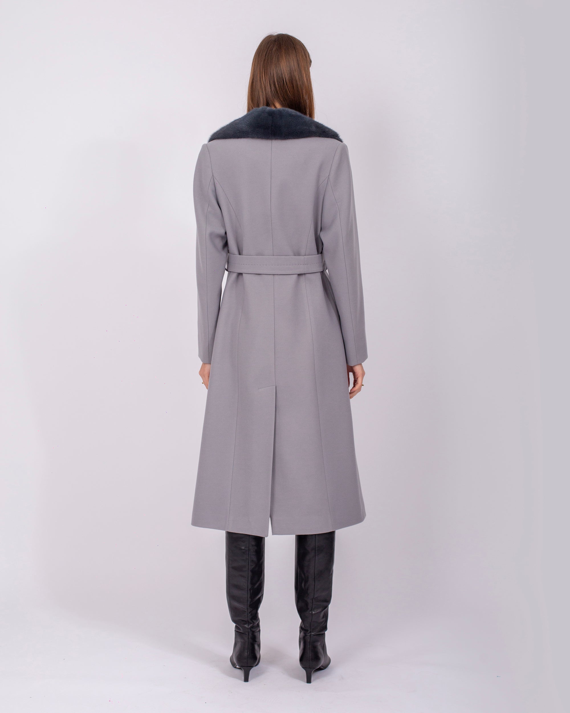 Yakası Vizon Kürklü Kemerli Cashmere Kaban