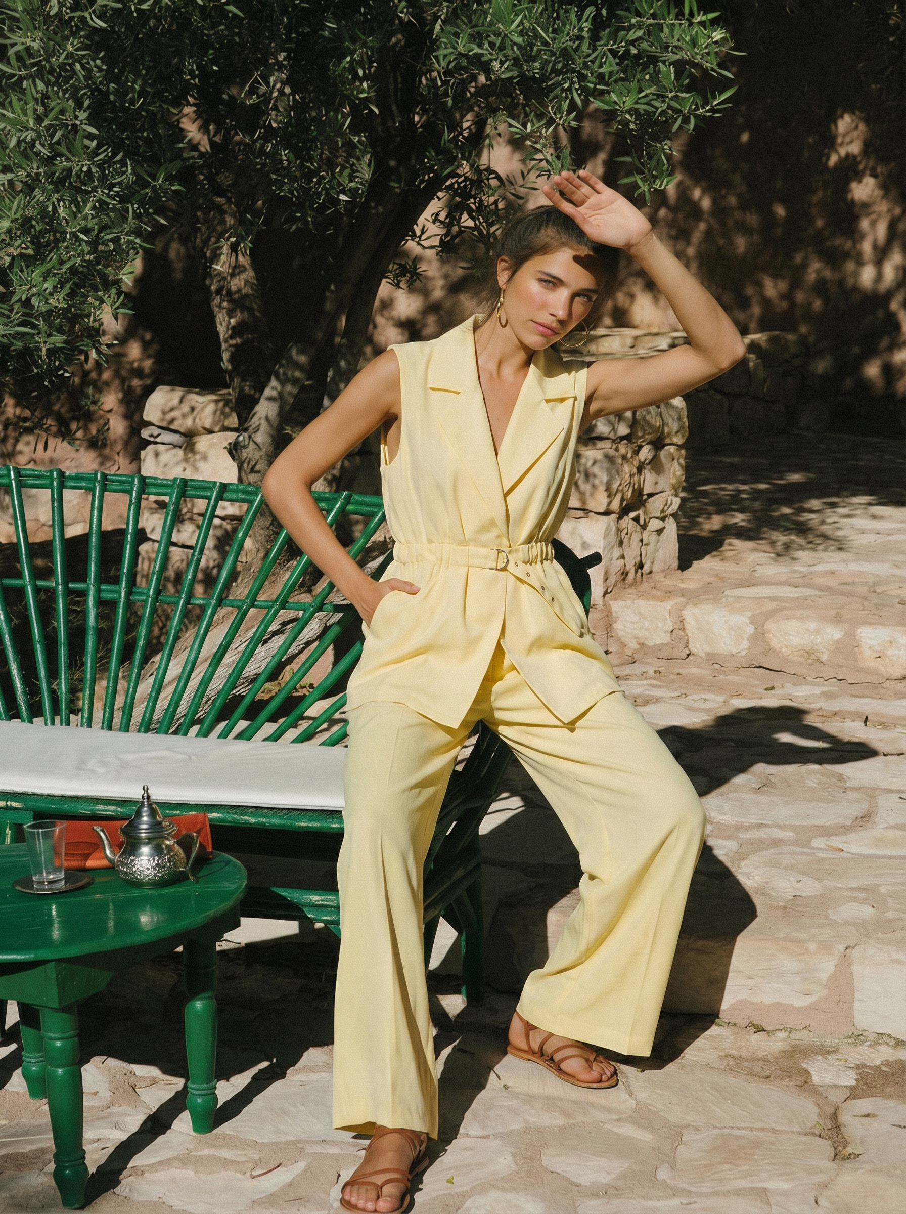 Tencel Belden Kemerli Yelek-Pantolon
