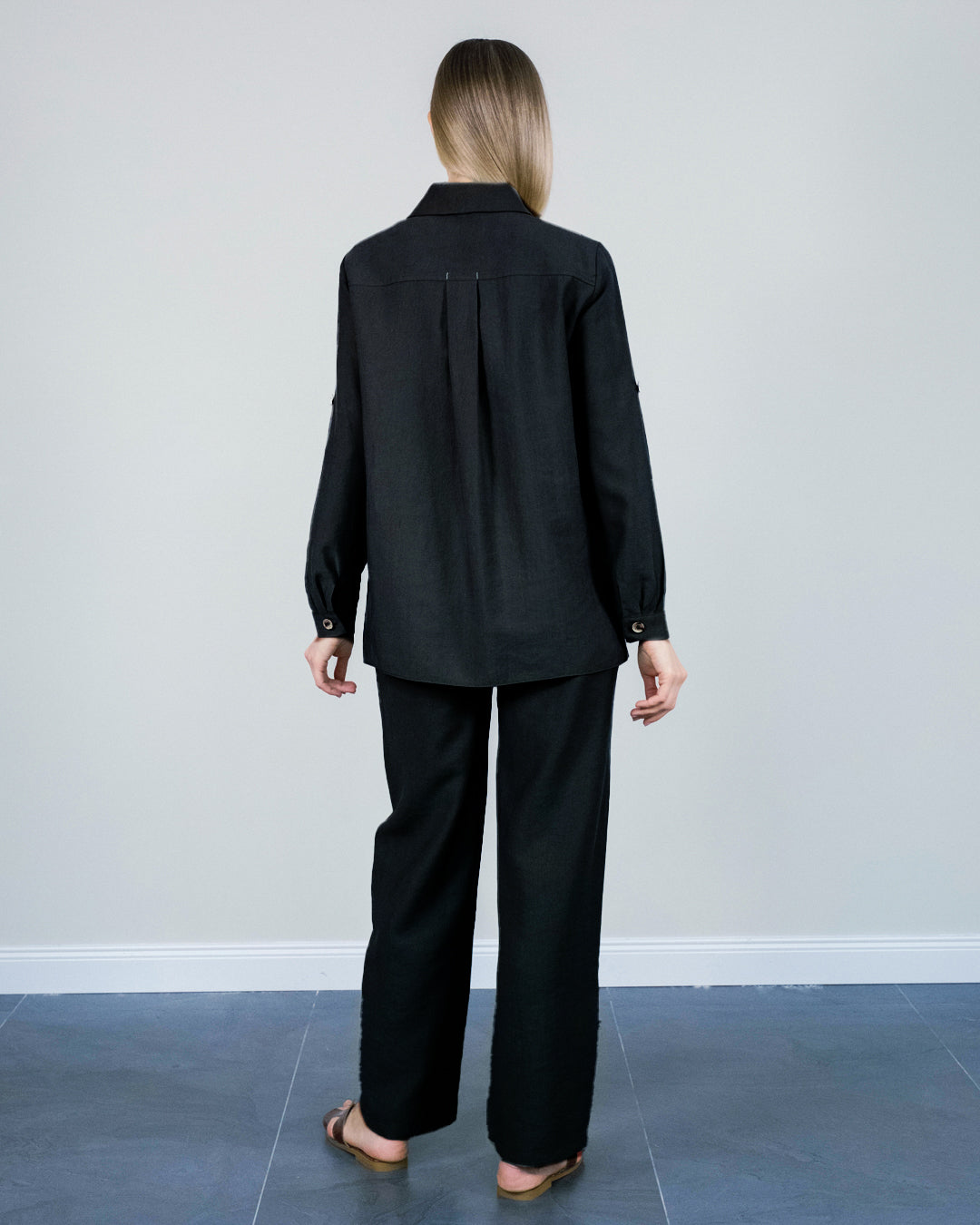 Cep Detay Önü Düğmeli Gömlek-Pantolon Takım