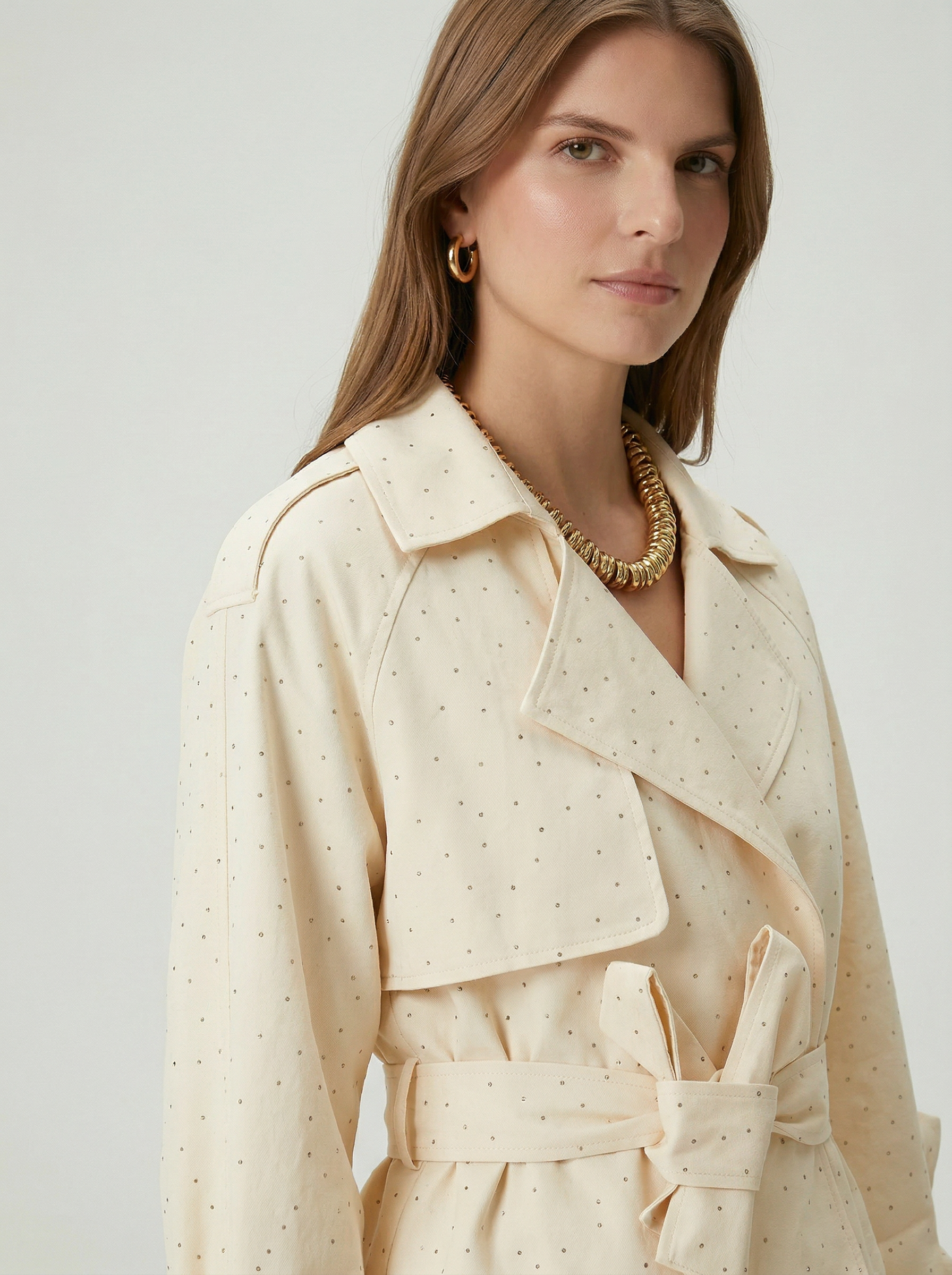 Serpme Taş İşlemeli Kuşak Detaylı Ceket