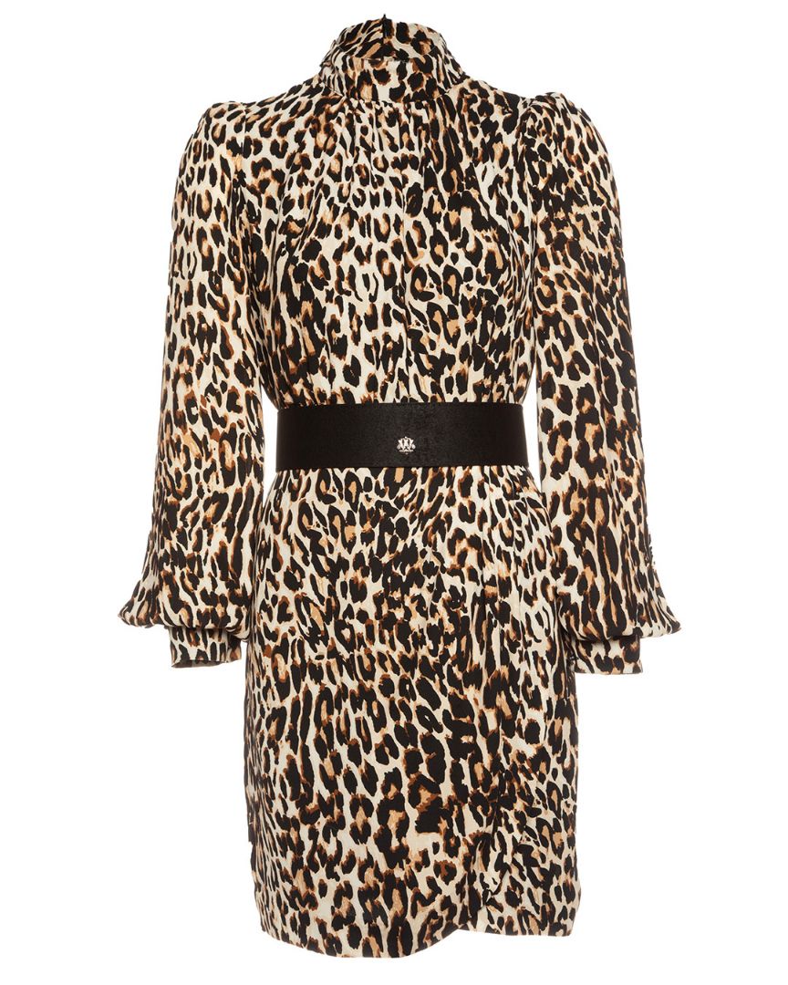Safari Leopar Desen Kısa Elbise