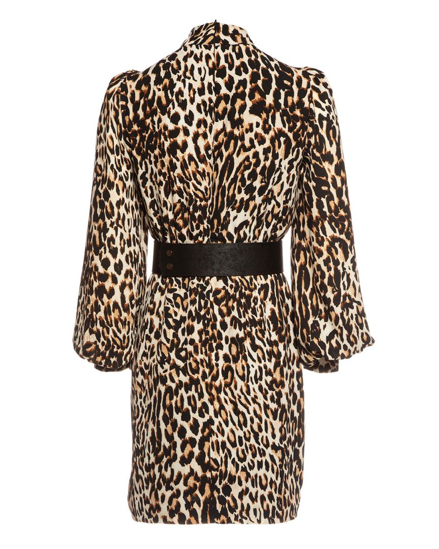 Safari Leopar Desen Kısa Elbise