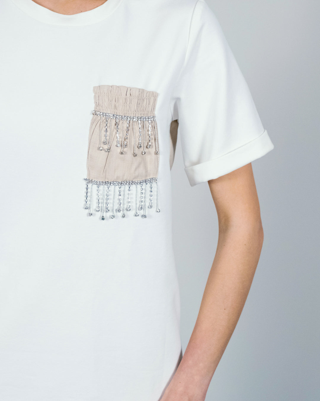 Sırt Detaylı Cebi Kristal Taşlı Spor T-Shirt-Pantolon Keten Takım